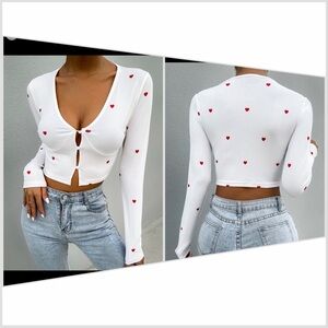White Heart Print Crop Top
